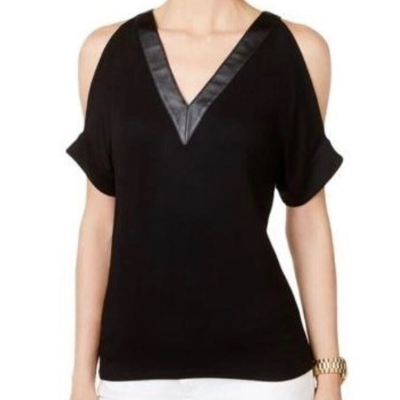 Michael Kors Cold Shoulder Black Top - Picture 1 of 9
